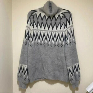 Grey White  Argyle Print Turtle Neck long sleeve Sweater Pink Lily Brand NWOT
